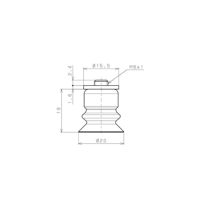 Bộ Nấm Hút Chân Không Có Vít Ren, Nitrile, O.D 20 mm, Pisco VP20BN-M6_drawing