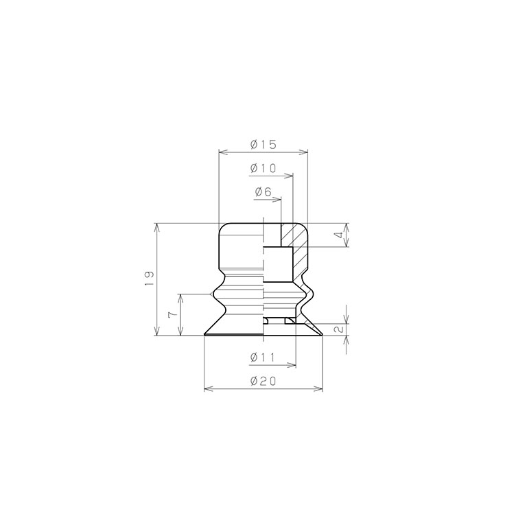 Đầu Nấm Hút Chân Không Dạng Lò Xo, Nitrile, O.D 20 mm, Pisco VP20BN_drawing