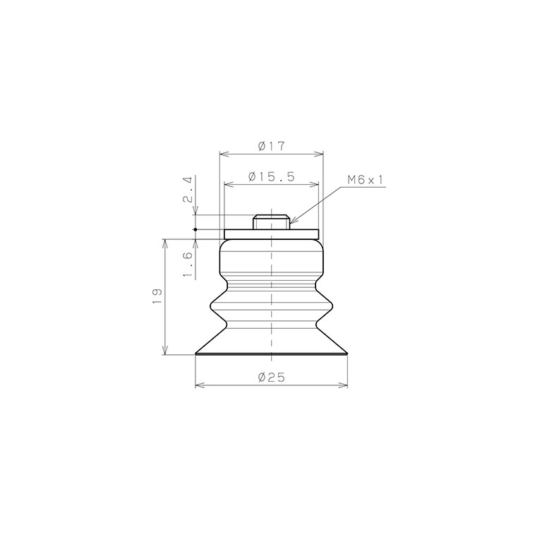 Bộ Nấm Hút Chân Không Có Vít Ren, Nitrile, O.D 25 mm, Pisco VP25BN-M6_drawing