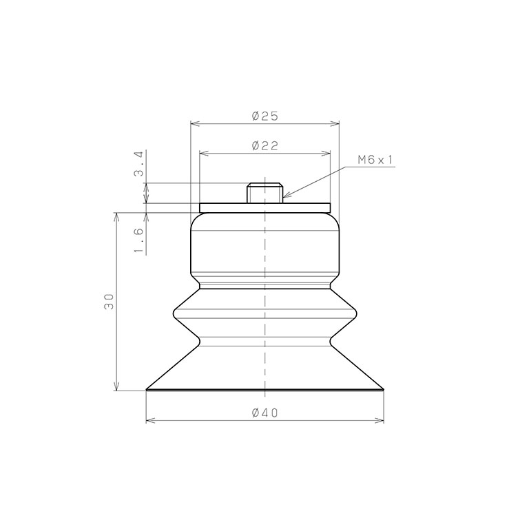 Bộ Nấm Hút Chân Không Có Vít Ren, Nitrile, O.D 40 mm, Pisco VP40BN-M6_drawing