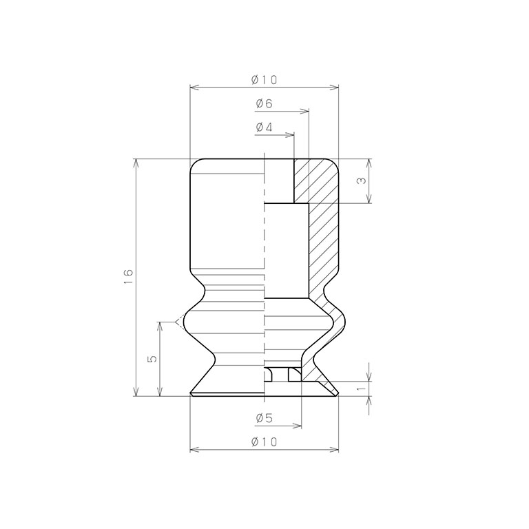 Đầu Nấm Hút Chân Không Dạng Lò Xo, Fluoro, O.D 10 mm, Pisco VP10BF_drawing