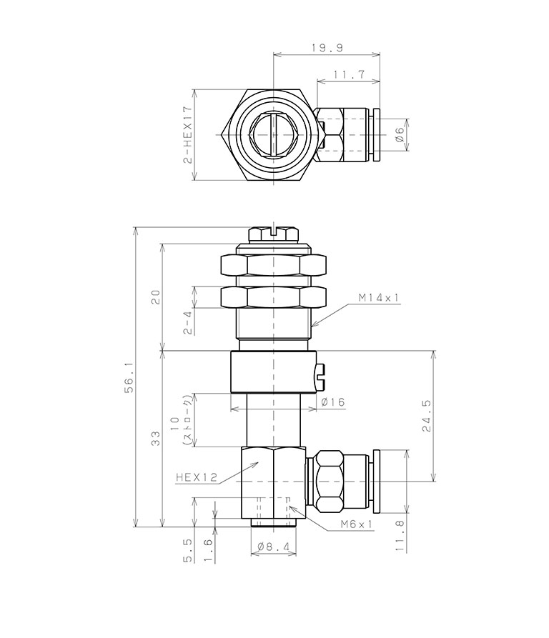 Bộ Nấm Hút Chân Không Và Giá Đỡ, Nitrile, O.D 30 mm, Pisco VPD30-10BN-6J_drawing