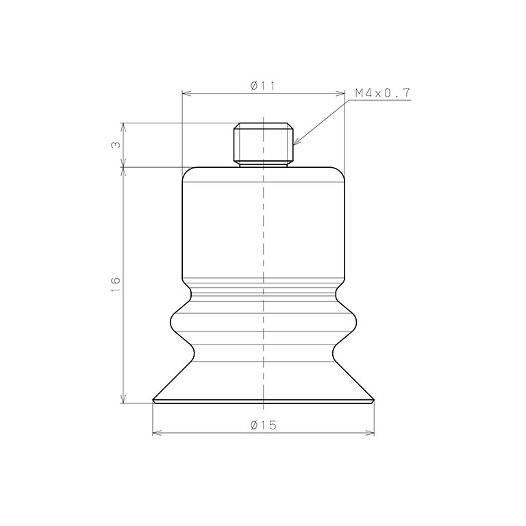 Bộ Nấm Hút Chân Không Có Vít Ren, Silicone, O.D 15 mm, Pisco VP15BN-M4_drawing