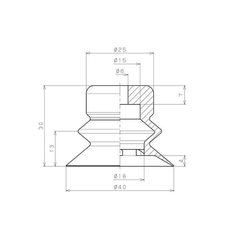 Đầu Nấm Hút Chân Không Dạng Lò Xo, Silicone, O.D 40 mm, Pisco VP40BS_drawing