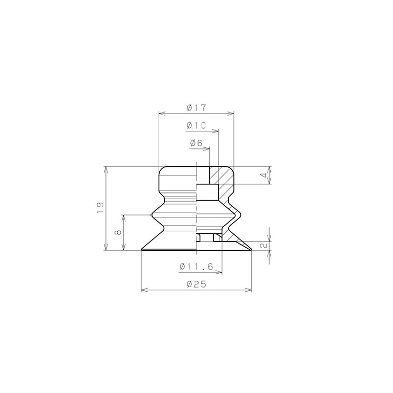 Đầu Nấm Hút Chân Không Dạng Lò Xo, Nitrile, O.D 25 mm, Pisco VP25BN_drawing