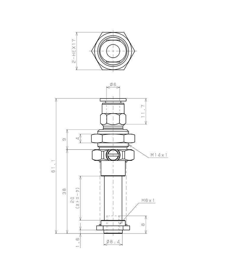 Bộ Nấm Hút Chân Không Và Giá Đỡ, Silicone, O.D 30 mm, Pisco VPOC30-20BS-6J_drawing