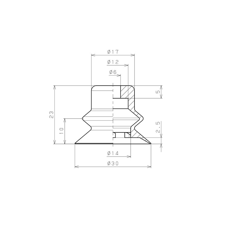 Đầu Nấm Hút Chân Không Dạng Lò Xo, Silicone, O.D 30 mm, Pisco VP30BS_drawing