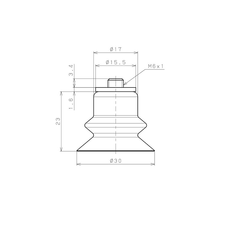 Bộ Nấm Hút Chân Không Có Vít Ren, Silicone Dẫn Điện, O.D 30 mm, Pisco VP30BSE-M6_drawing