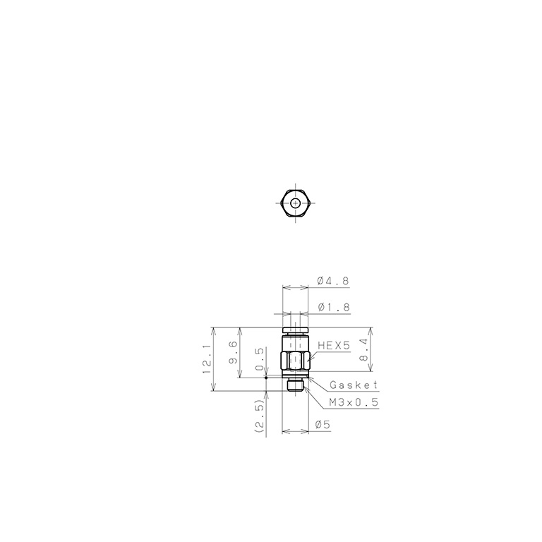 Đầu Nối Nhanh Khí Nén Dạng Thẳng Thân Lục Giác Ren Ngoài Pisco PC180-M3M_drawing