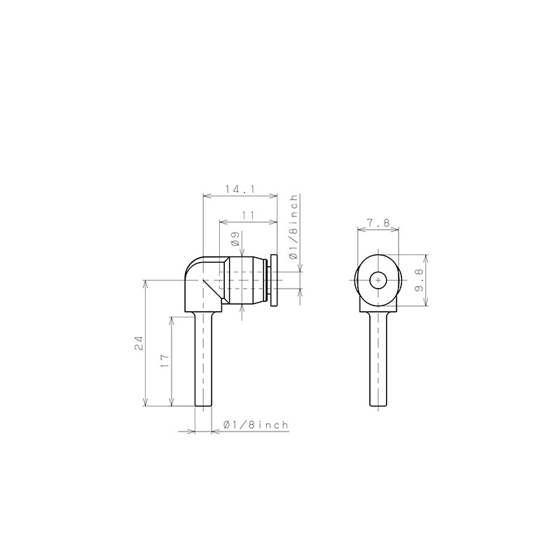 Đầu Nối Nhanh Khí Nén Giữa Ống Khí Và Fitting Dạng Cong 90° Pisco PLJ1/8M_drawing