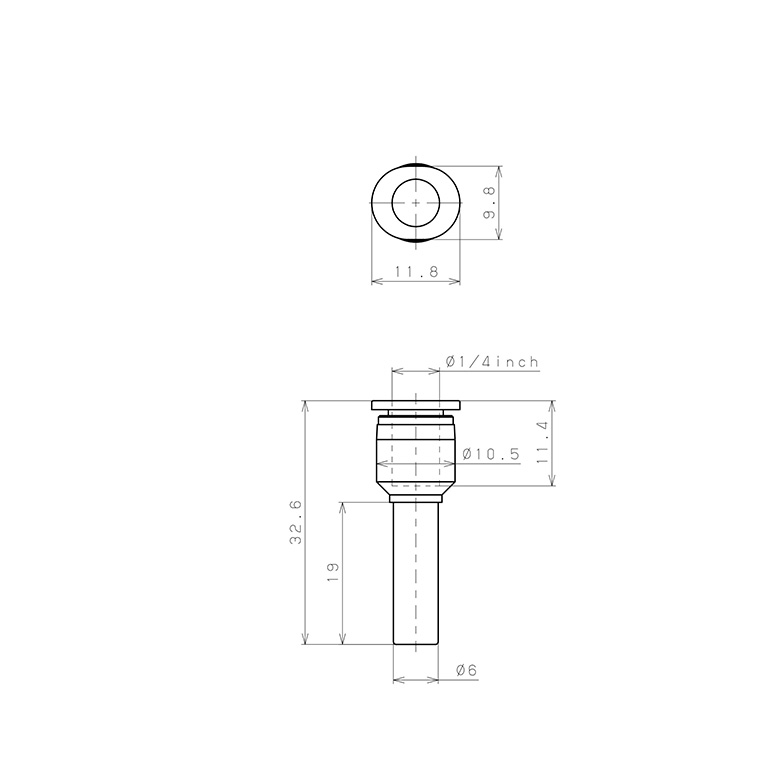 Đầu Nối Nhanh Khí Nén Giữa Ống Khí Và Fitting Dạng Nối Giảm Pisco PGJ6-1/4M_drawing