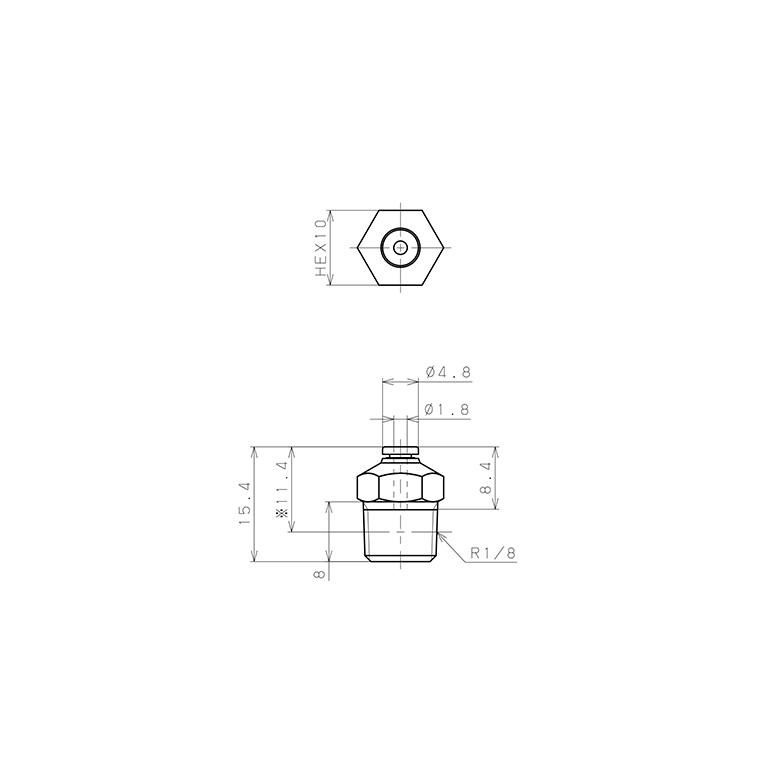 Đầu Nối Nhanh Khí Nén Dạng Thẳng Thân Lục Giác Ren Ngoài Pisco PC180-01M-C_drawing