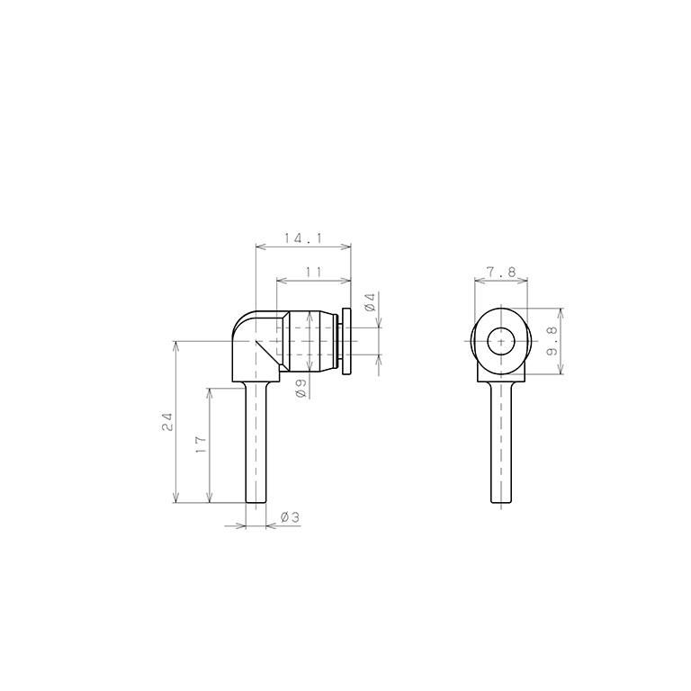 Đầu Nối Nhanh Khí Nén Giữa Ống Khí Và Fitting Dạng Nối Giảm Cong 90° Pisco PLGJ3-4M-C_drawing