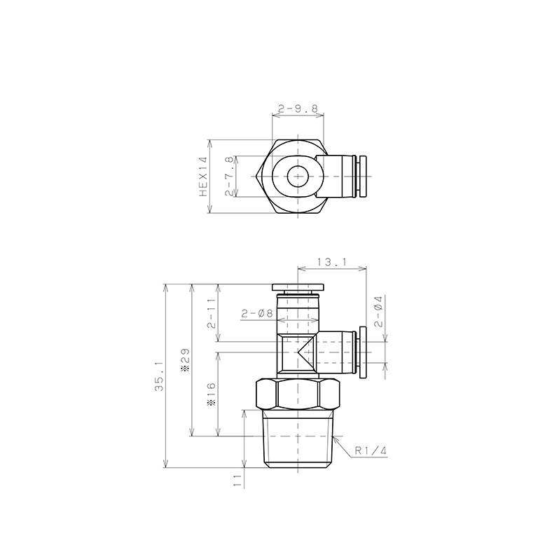 Đầu Nối Nhanh Khí Nén Dạng Chữ T Ren Ngoài Pisco PD4-02MW_drawing