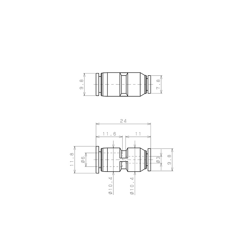 Đầu Nối Nhanh Khí Nén Dạng Nối Giảm Pisco PG6-3M_drawing