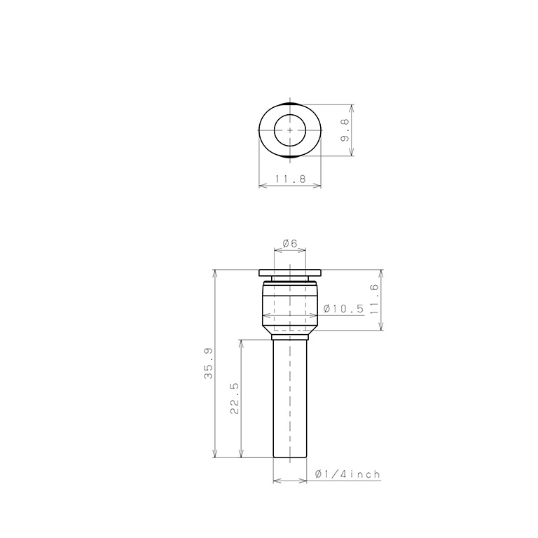 Đầu Nối Nhanh Khí Nén Giữa Ống Khí Và Fitting Dạng Nối Giảm Pisco PGJ1/4-6M_drawing