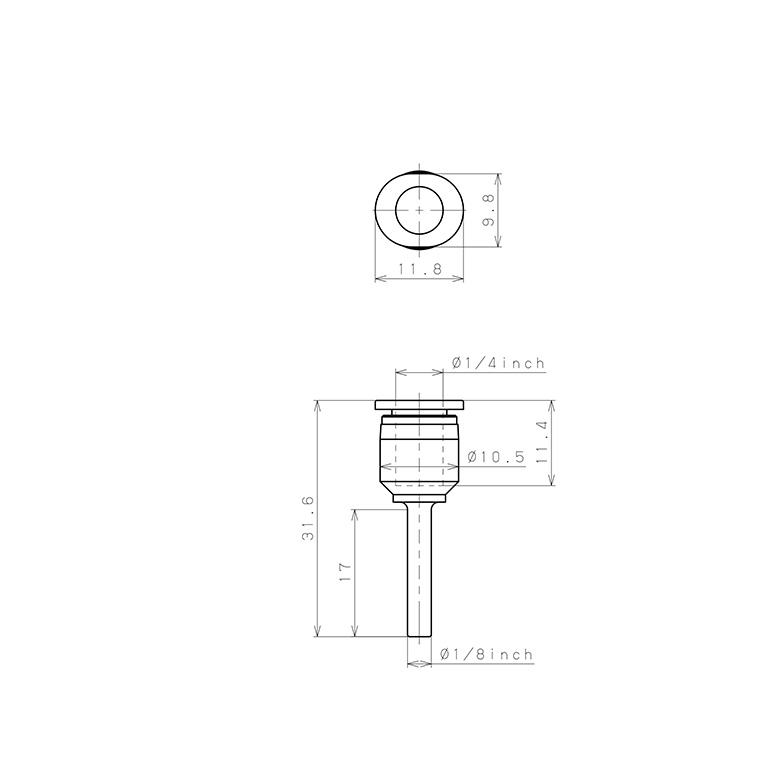 Đầu Nối Nhanh Khí Nén Giữa Ống Khí Và Fitting Dạng Nối Giảm Pisco PGJ1/8-1/4M_drawing