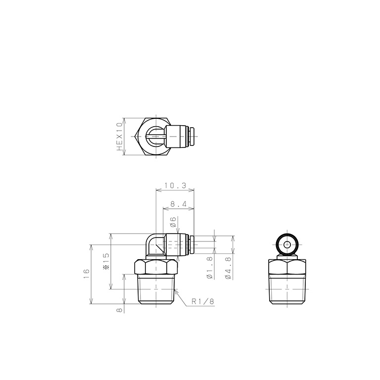 Đầu Nối Nhanh Khí Nén Dạng Cong 90° Ren Ngoài Pisco PL180-01M-C_drawing