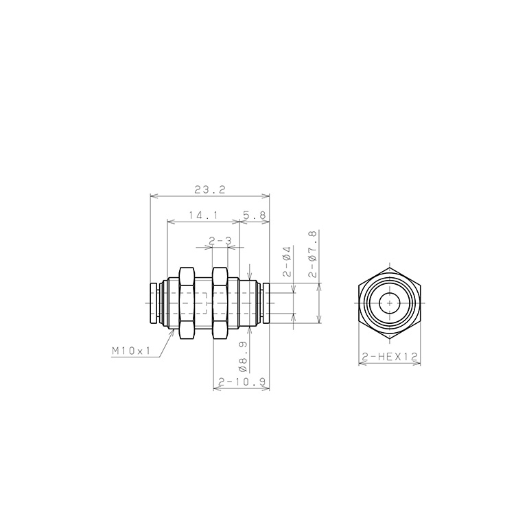 Đầu Nối Nhanh Khí Nén Dạng Thẳng Ren Ngoài Lắp Kẹp Vách Pisco PM4M-C_drawing