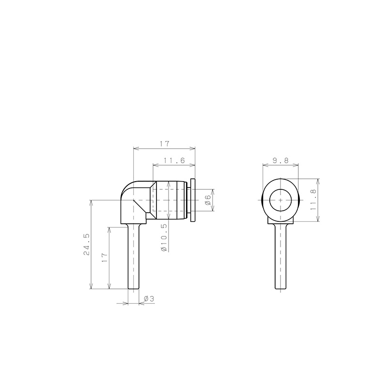 Đầu Nối Nhanh Khí Nén Giữa Ống Khí Và Fitting Dạng Nối Giảm Cong 90° Pisco PLGJ3-6M_drawing