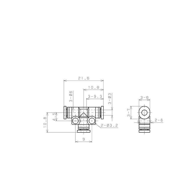 Đầu Nối Nhanh Khí Nén Chữ T Pisco PE3MW_drawing