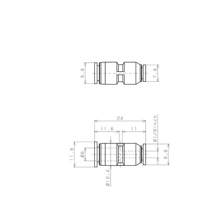 Đầu Nối Nhanh Khí Nén Dạng Nối Giẩm Pisco PG6-1/8MW_drawing