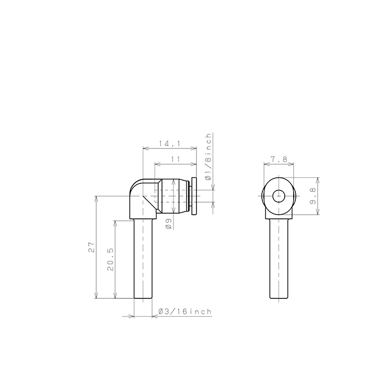 Đầu Nối Nhanh Khí Nén Giữa Ống Khí Và Fitting Dạng Nối Giảm Cong 90° Pisco PLGJ3/16-1/8M_drawing