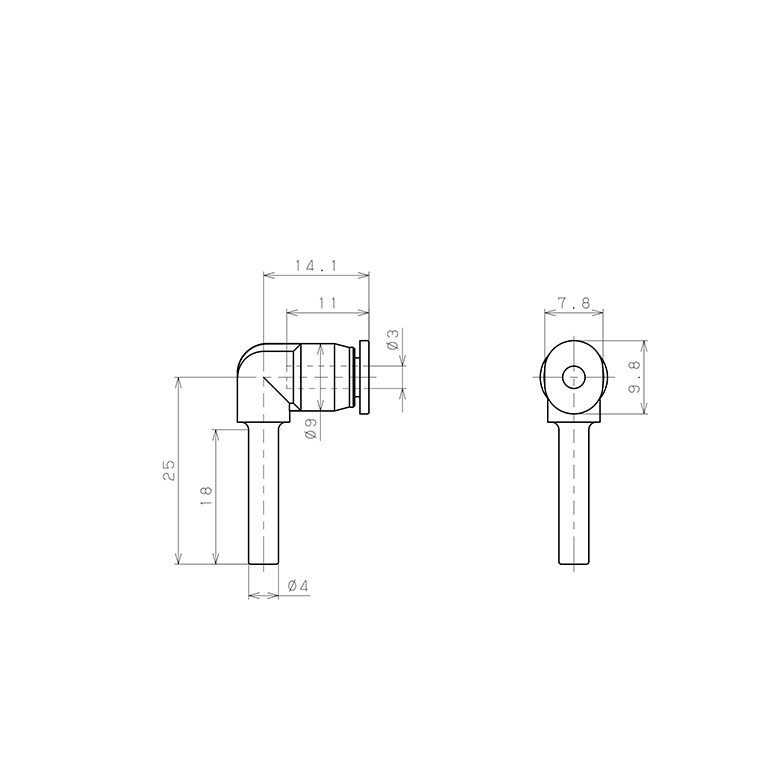 Đầu Nối Nhanh Khí Nén Giữa Ống Khí Và Fitting Dạng Nối Giảm Cong 90° Pisco PLGJ4-3M_drawing