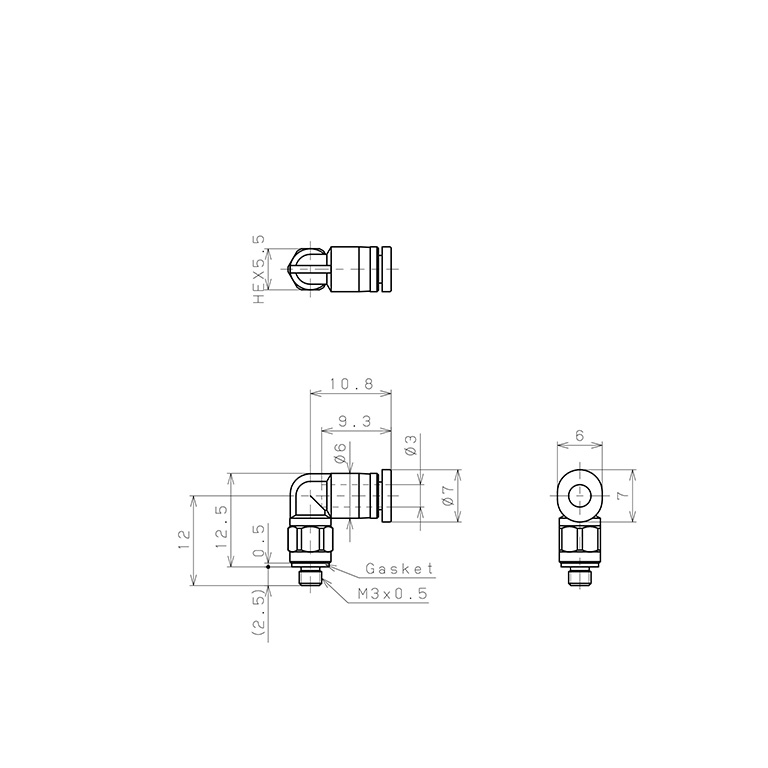Đầu Nối Nhanh Khí Nén Dạng Cong 90° Ren Ngoài Pisco PL3-M3M_drawing