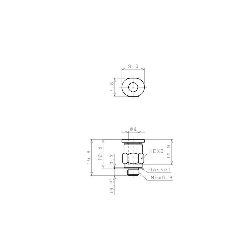 Đầu Nối Nhanh Khí Nén Dạng Thẳng Thân Lục Giác Ren Ngoài Pisco PC4-M5MW-C_drawing