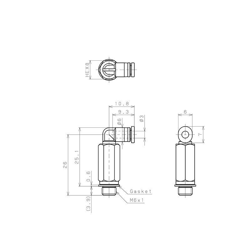 Đầu Nối Nhanh Khí Nén Dạng Cong 90° Ren Ngoài (Dài) Pisco PLL3-M6M_drawing