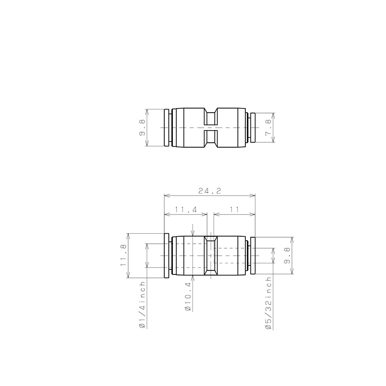 Đầu Nối Nhanh Khí Nén Dạng Nối Giẩm Pisco PG1/4-5/32MW_drawing