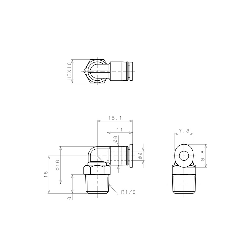 Đầu Nối Nhanh Khí Nén Dạng Cong 90° Ren Ngoài Pisco PL4-01MW_drawing