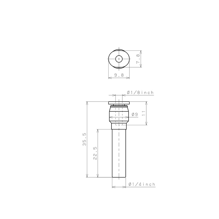 Đầu Nối Nhanh Khí Nén Giữa Ống Khí Và Fitting Dạng Nối Giảm Pisco PGJ1/4-1/8M_drawing