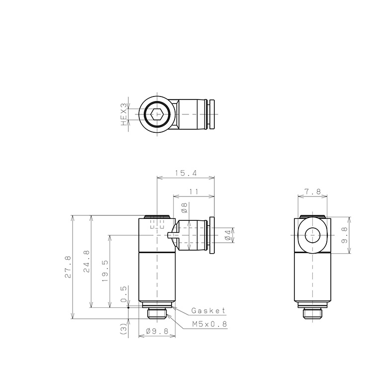 Đầu Nối Nhanh Khí Nén Dạng Cong 90° (Dài) Đầu Lục Giác Chìm Ren Ngoài Pisco POLL4-M5M_drawing
