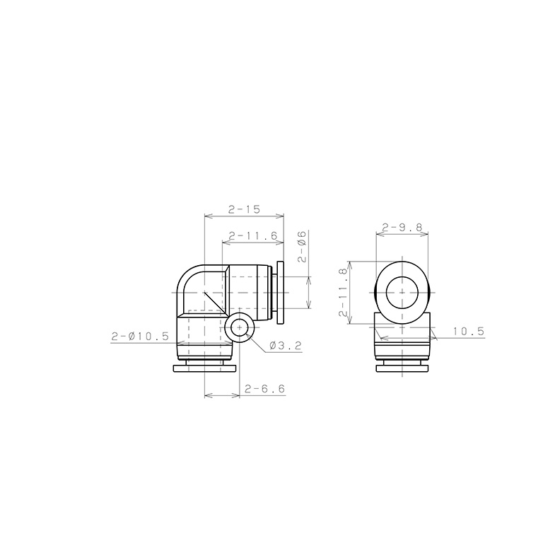 Đầu Nối Nhanh Khí Nén Cong 90° Pisco PV6MW_drawing