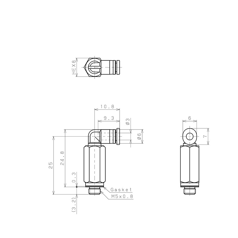 Đầu Nối Nhanh Khí Nén Dạng Cong 90° Ren Ngoài (Dài) Pisco PLL3-M5M-C_drawing