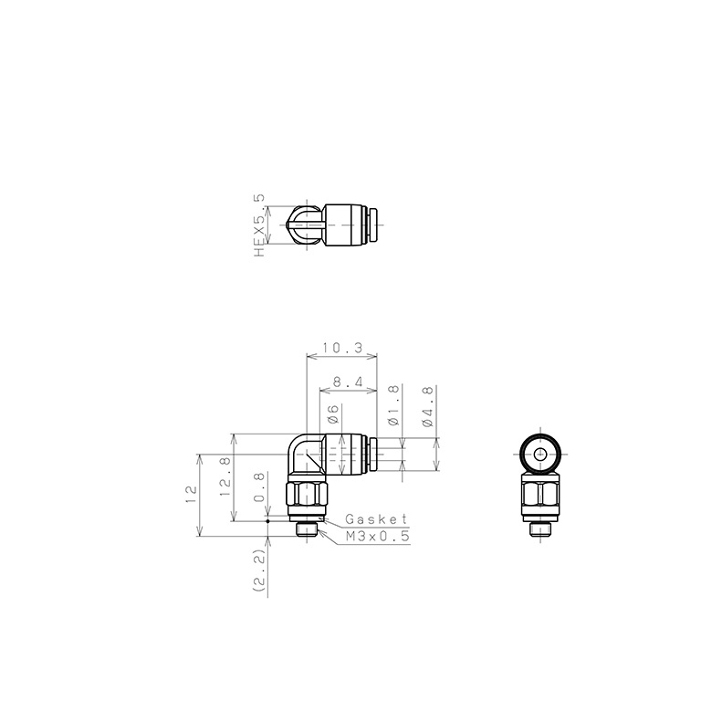 Đầu Nối Nhanh Khí Nén Dạng Cong 90° Ren Ngoài Pisco PL180-M3MW-C_drawing