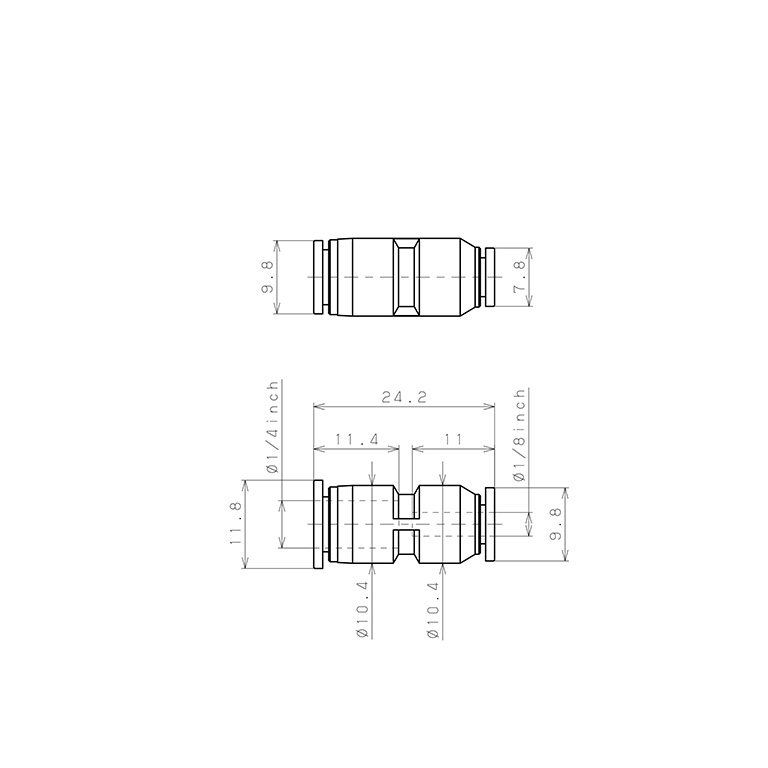 Đầu Nối Nhanh Khí Nén Dạng Nối Giẩm Pisco PG1/4-1/8M-C_drawing