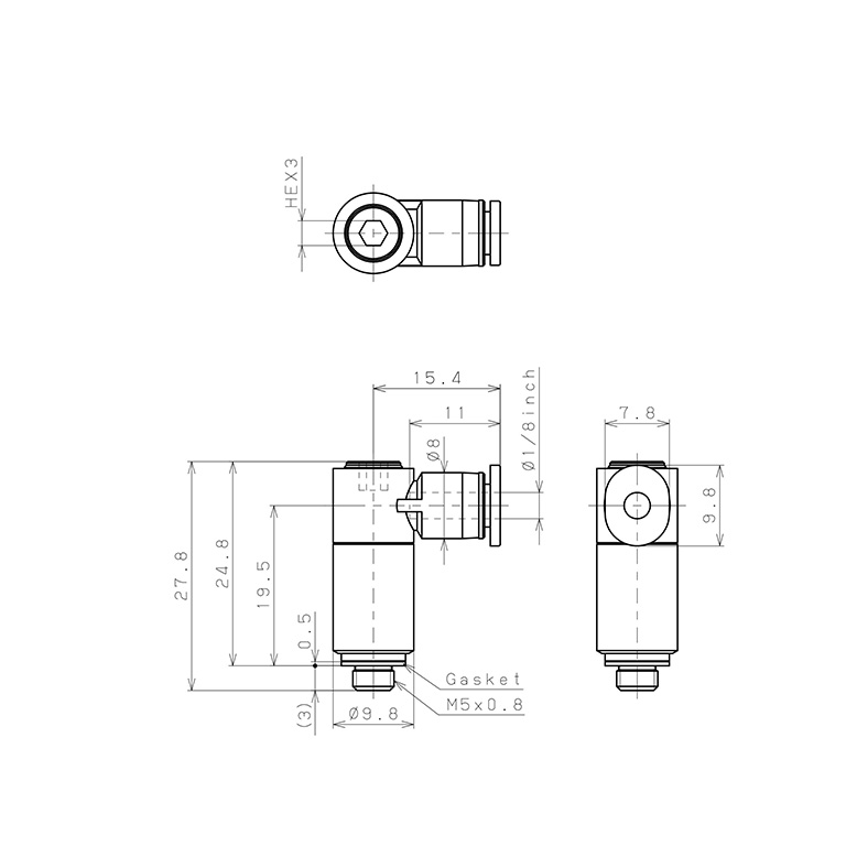 Đầu Nối Nhanh Khí Nén Dạng Cong 90° (Dài) Đầu Lục Giác Chìm Ren Ngoài Pisco POLL1/8-M5M_drawing