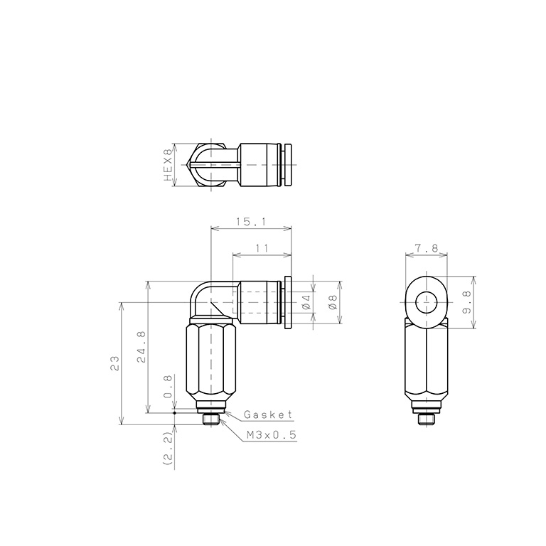 Đầu Nối Nhanh Khí Nén Dạng Cong 90° Ren Ngoài (Dài) Pisco PLL4-M3M-C_drawing