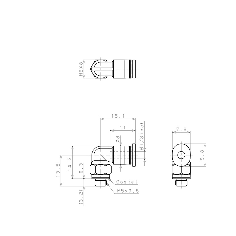 Đầu Nối Nhanh Khí Nén Dạng Cong 90° Ren Ngoài Pisco PL1/8-M5M-C_drawing