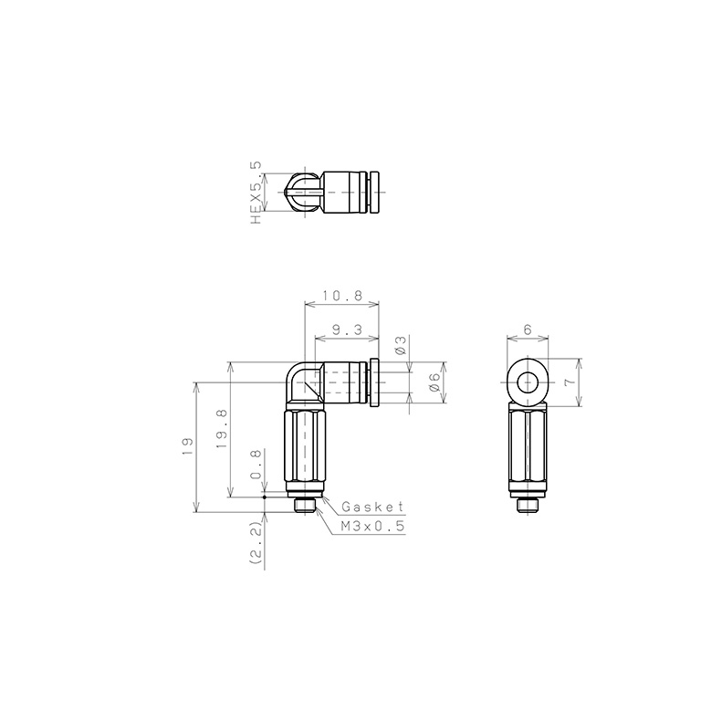 Đầu Nối Nhanh Khí Nén Dạng Cong 90° Ren Ngoài (Dài) Pisco PLL3-M3M-C_drawing