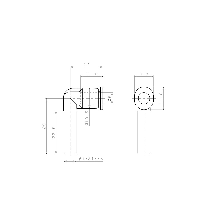 Đầu Nối Nhanh Khí Nén Giữa Ống Khí Và Fitting Dạng Nối Giảm Cong 90° Pisco PLGJ1/4-6M_drawing