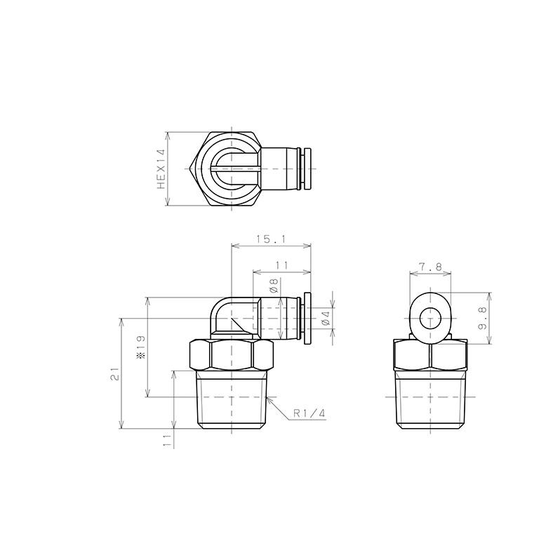 Đầu Nối Nhanh Khí Nén Dạng Cong 90° Ren Ngoài Pisco PL4-02M_drawing