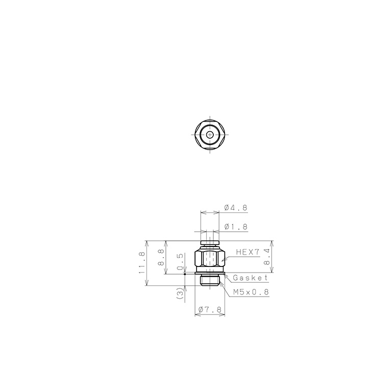 Đầu Nối Nhanh Khí Nén Dạng Thẳng Thân Lục Giác Ren Ngoài Pisco PC180-M5MW_drawing