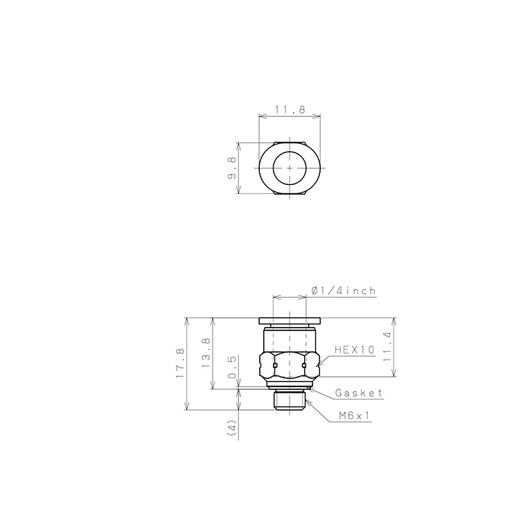 Đầu Nối Nhanh Khí Nén Dạng Thẳng Thân Lục Giác Ren Ngoài Pisco PC1/4-M6M-C_drawing