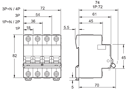 Cầu Dao Tự Động EASY9 MCB Schneider 3P-16A-230VAC/400VAC-4.5kA_drawing