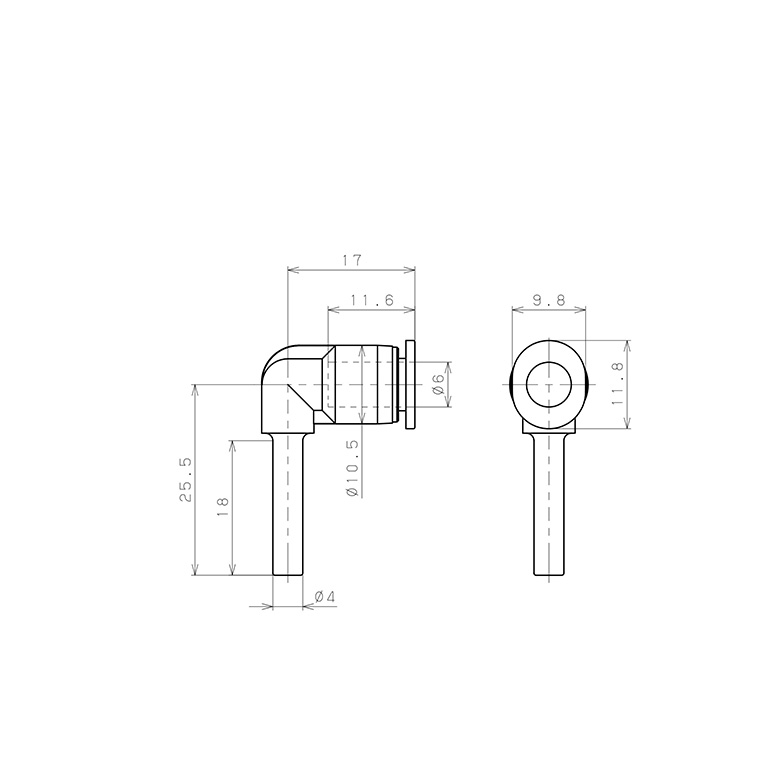 Đầu Nối Nhanh Khí Nén Giữa Ống Khí Và Fitting Dạng Nối Giảm Cong 90° Pisco PLGJ4-6M_drawing