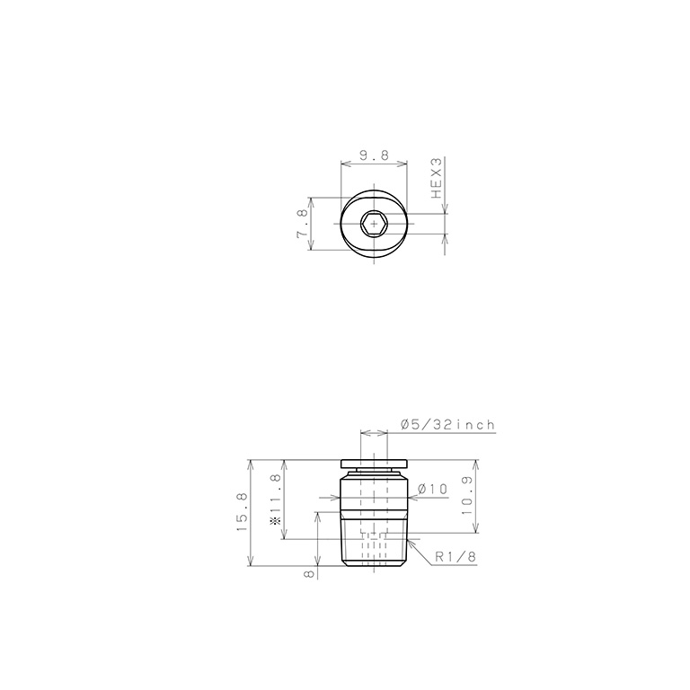 Đầu Nối Nhanh Khí Nén Dạng Thẳng Ren Ngoài Pisco POC5/32-01M_drawing